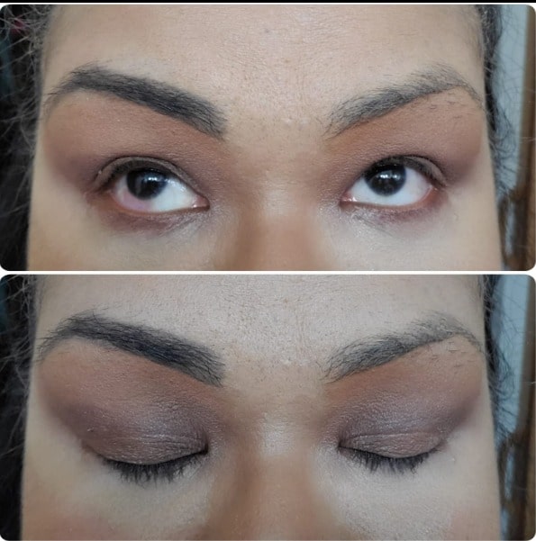 Woman demonstrating results with Amaze Brow